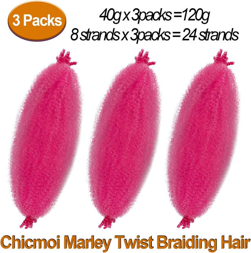Chicmoi Pink Marley Hair for Kids 3 Pack Pre-Separated Spring Twist Hair for Soft Locs Hot Pink Kids Braiding Hair 16 Inch Springy Afro Twist Crochet Hair Marley Twist Braiding Hair - Image 5