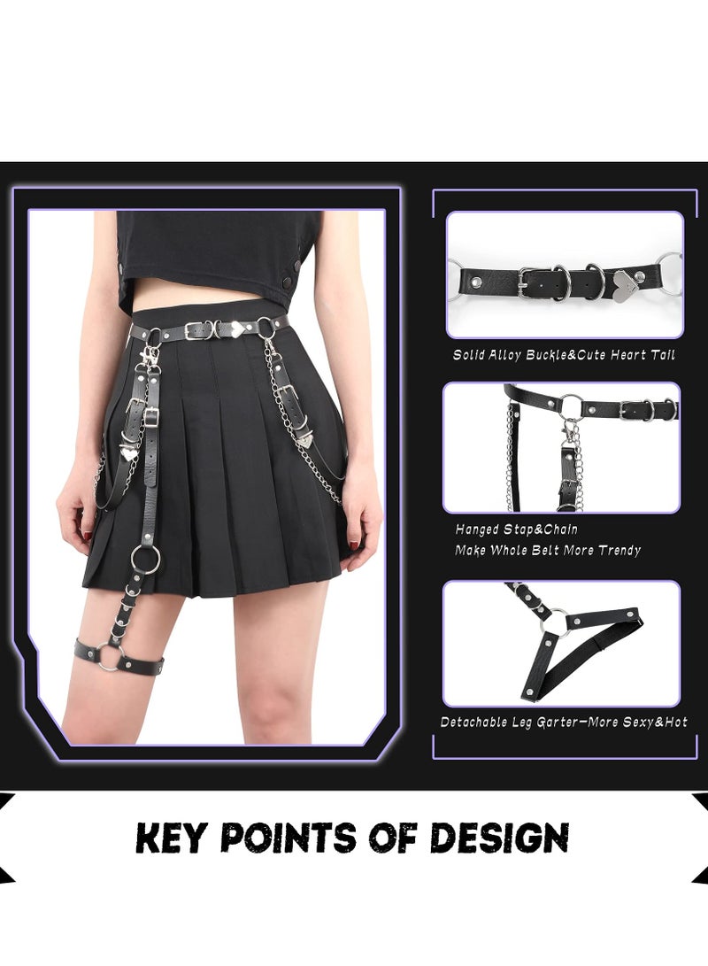 Excefore Waist Chain Black Body Belt, Women Punk Pu Leather Belt with Chain Ladies Rock Waist Belt with Leg Garters for Women and Girls - Image 4