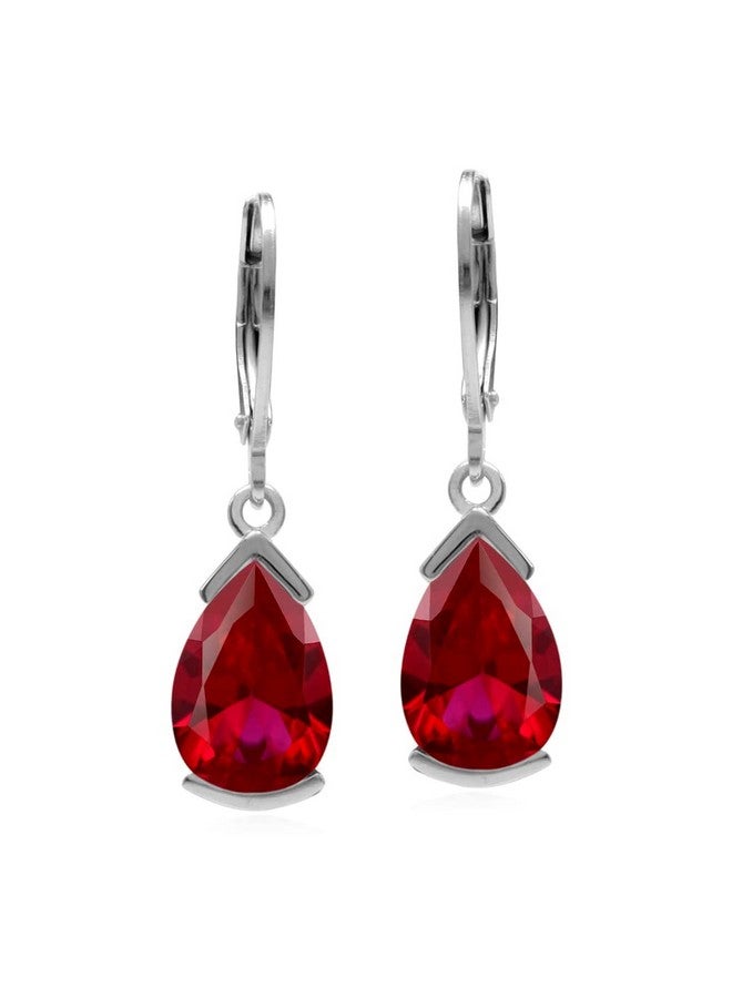 Silvershake 12X8Mm Pear Shape Simulated Red Ruby 925 Sterling Silver Drop Dangle Leverback Earrings July Gemstone Birthstone - Image 3
