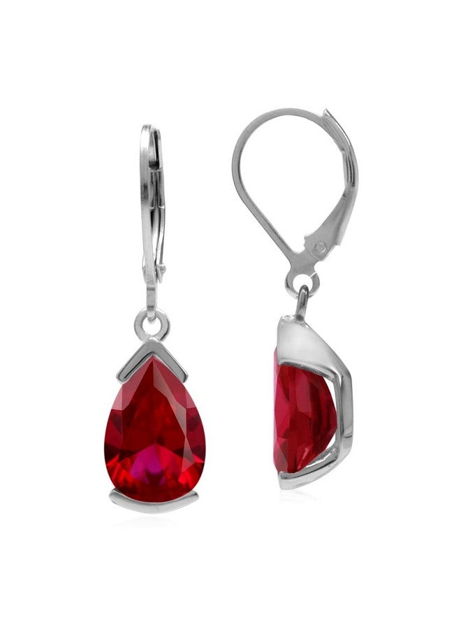 Silvershake 12X8Mm Pear Shape Simulated Red Ruby 925 Sterling Silver Drop Dangle Leverback Earrings July Gemstone Birthstone - Image 1