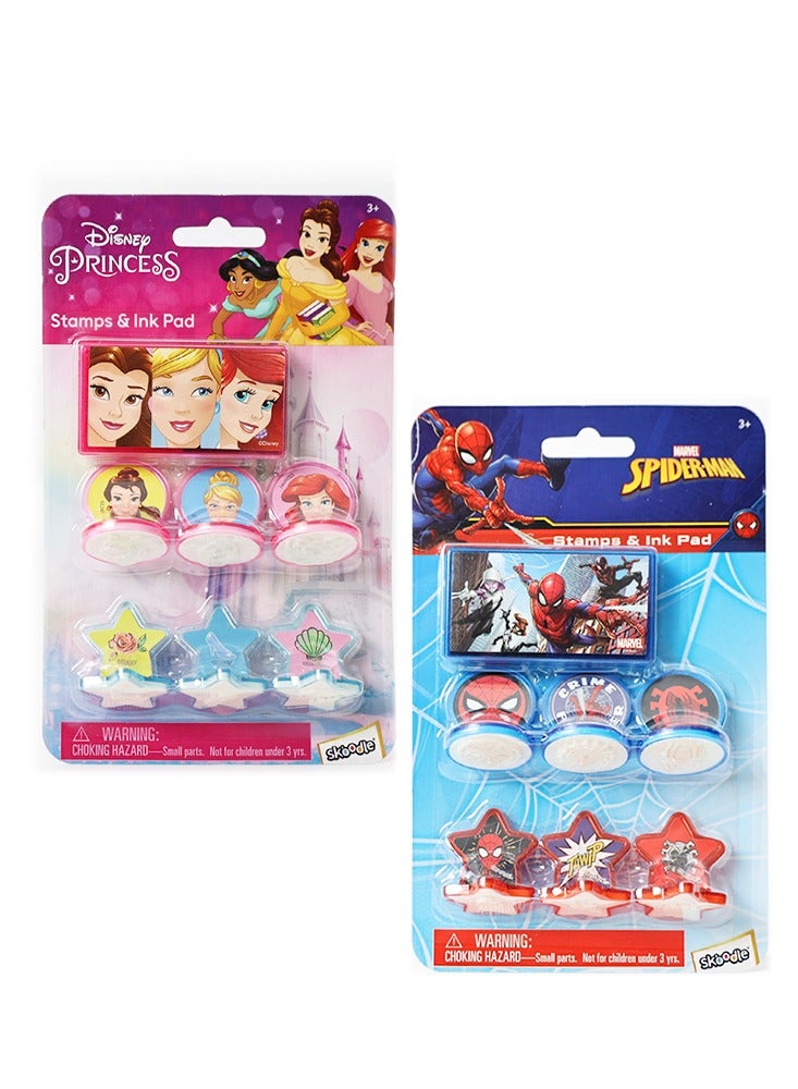 SKOODLE SKOODLE Spider-Man & Princess Stamps Kit with Ink Pad, Disney Fingerless Gloves Set - Image 1