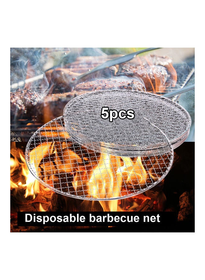 NIBEMINENT 5-Piece Round Stainless Steel Non-Stick Barbecue Grill Silver 33cm - Image 2