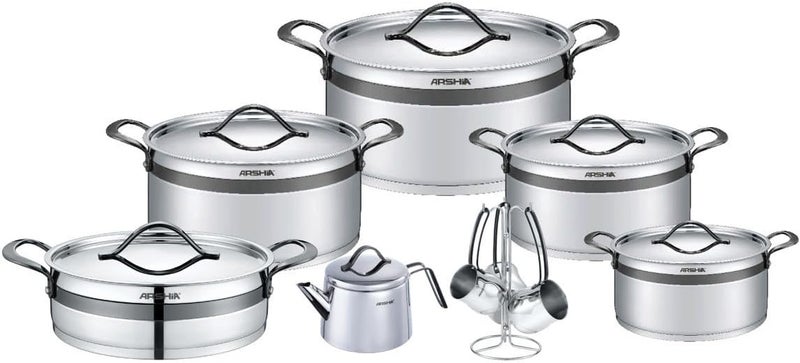 Arshia Stainless Steel Cookware Set 16-Pieces, Black - Image 1