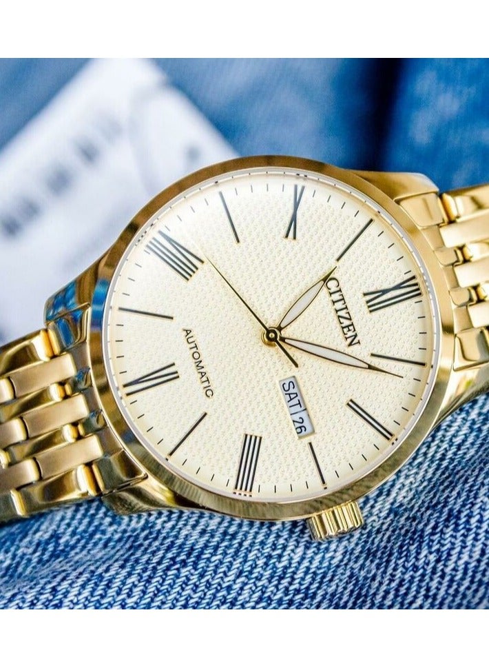 سيتيزن ساعة سيتيزن للرجال بمينا ذهبي وبسوار ستانلس ستيل - NH8352-53P - Image 3