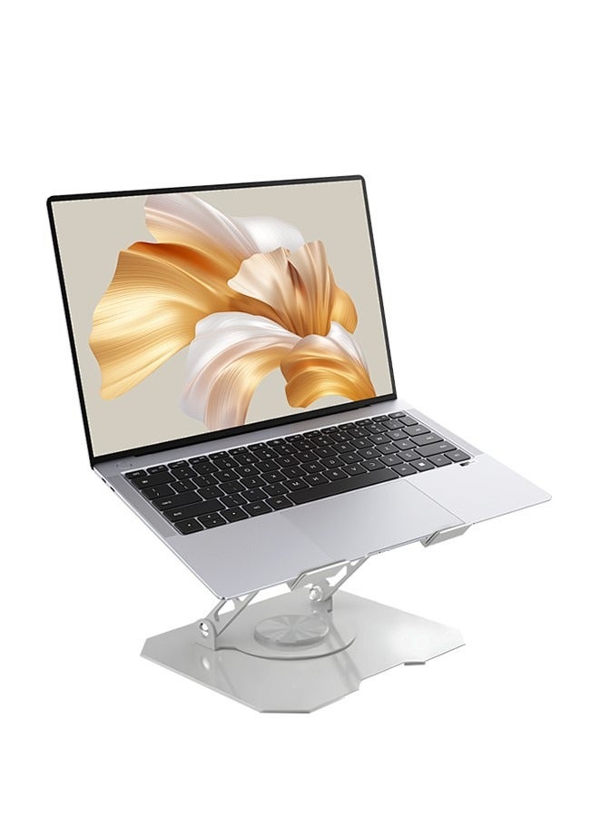 Laptop Stand, Foldable Computer Holder, 360° Rotating Base, Multi-Angle Adjustable Telescopic Stand for Work/Study/Entertainment, White  - Image 1