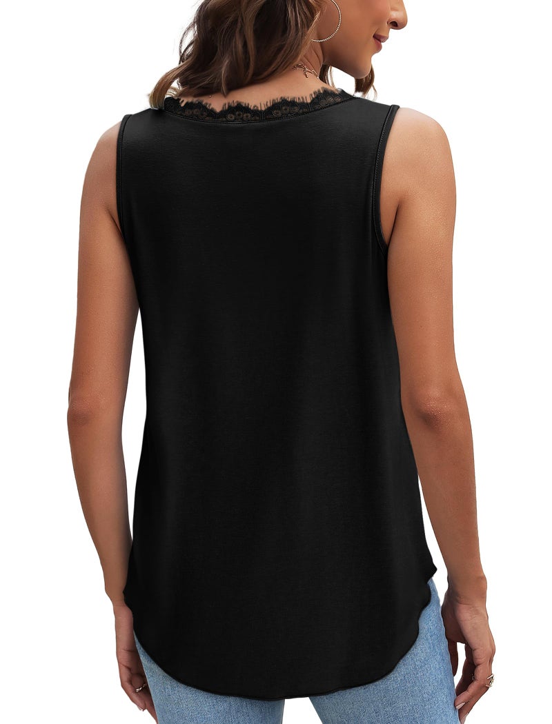 WIHOLL Womens Tank Tops for Women Cruise Summer Outfits Resort Wear 2026 Plus Size Lace Spring Tops Beach Vacation Clothes Fashion Clothing Cute Long Loose Boho Black Tank Top Woman Sleeveless Dressy Casual - Image 4