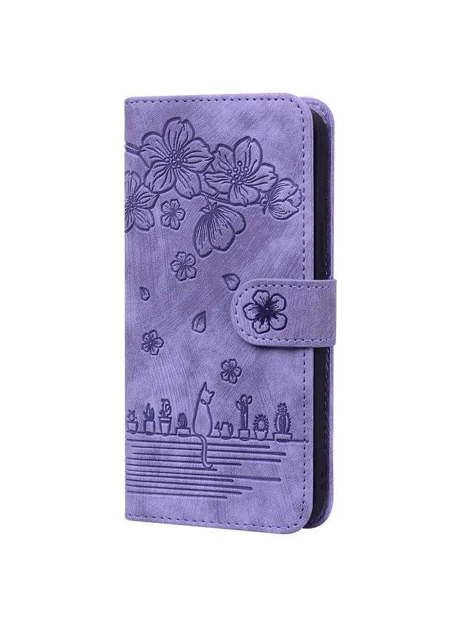 Zaboon Case For iPhone 12 Pro Max Cartoon Sakura Cat Embossed Leather Case - Image 2