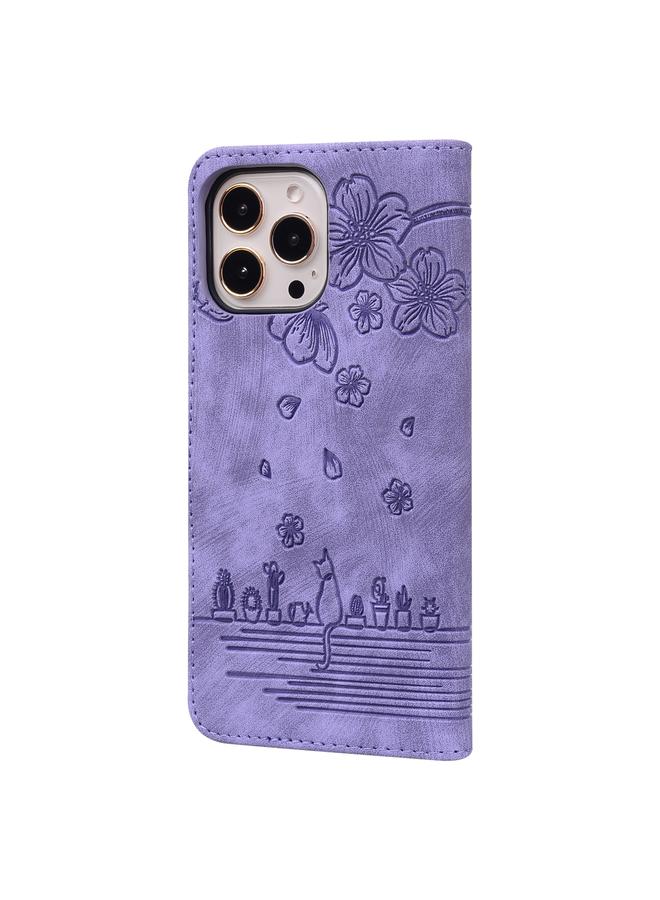 Zaboon Case For iPhone 12 Pro Max Cartoon Sakura Cat Embossed Leather Case - Image 3