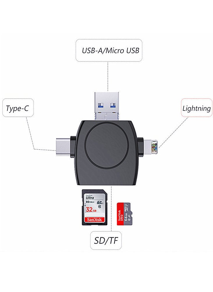 Excefore - Multi-Port SD Card Reader for ipad, 4 In1 Universal SD TF Card Reader, SD&TF Card Camera Reader Adapter Compatible with MacBook, Laptops, Tablets, Smartphones (Black) - Image 1