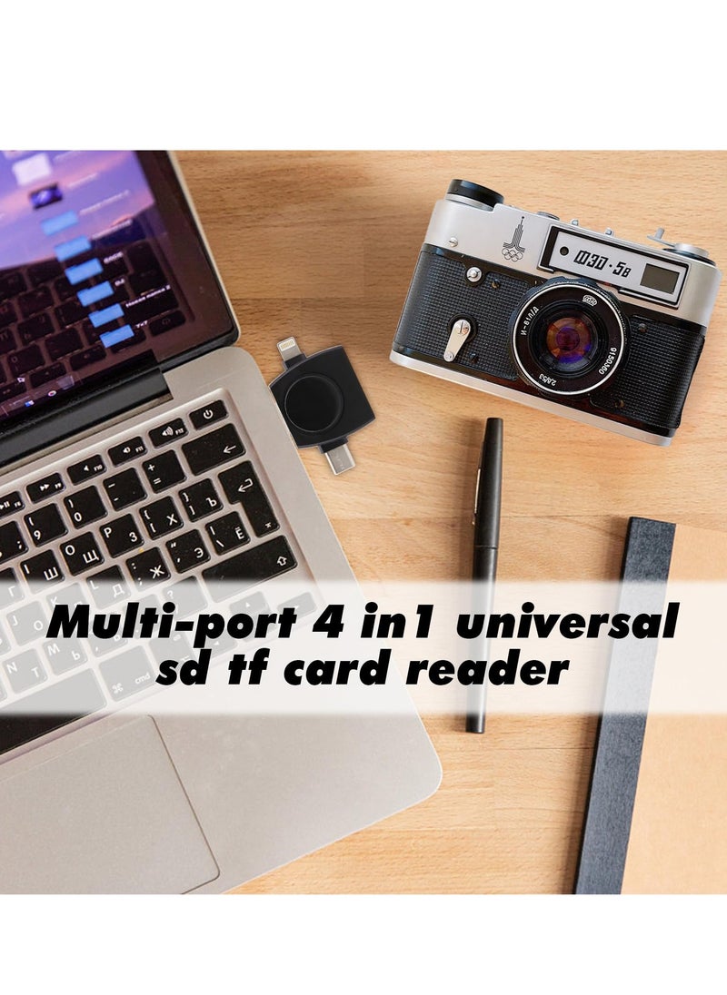 Excefore - Multi-Port SD Card Reader for ipad, 4 In1 Universal SD TF Card Reader, SD&TF Card Camera Reader Adapter Compatible with MacBook, Laptops, Tablets, Smartphones (Black) - Image 1