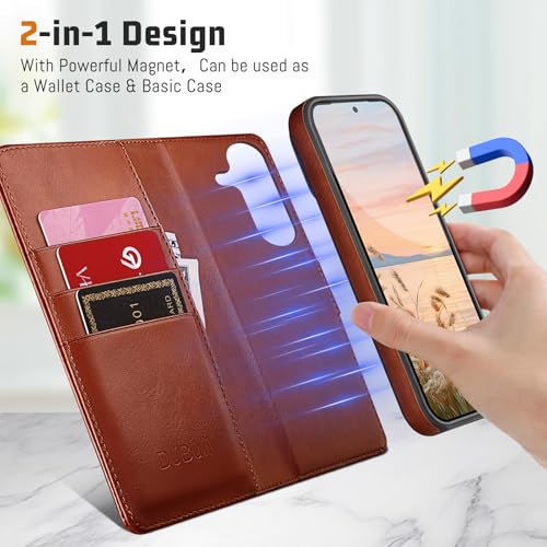 DJBull 2-in-1 Detachable Wallet Case for Samsung Galaxy S26 Plus RFID Blocking Flip Folio with Card Holder | PU Leather Shockproof Protective Cover Women Men for Samsung S26Plus Phone Case Light Brown - Image 3