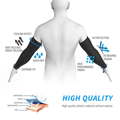 Eutuxia UV Sun Protection Compression Cooling Arm Sleeves, 1 Pair, Men & Women, Anti-Slip, Ideal for All Hiking Running Football Basketball Sports, Outdoor Activities & Indoor, Black - Image 3