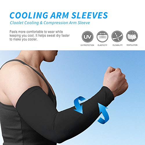 Eutuxia UV Sun Protection Compression Cooling Arm Sleeves, 1 Pair, Men & Women, Anti-Slip, Ideal for All Hiking Running Football Basketball Sports, Outdoor Activities & Indoor, Black - Image 2