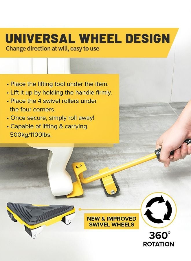 أدوات نقل الأثاث، رافع أثاث عالي التحمل مكون من 5 قطع، بكرة مطاطية قابلة للدوران 360 درجة، لنقل الأثاث الثقيل والثلاجات والأرائك والخزائن - Image 3