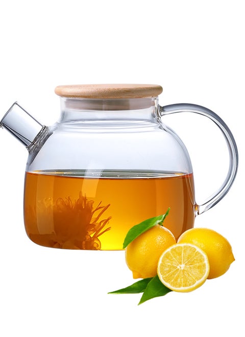 Heat Resistant Glass Teapot Set Clear with a Filter Coil Transparent Pitcher for Tea Coffee Stovetop and Fridge Safe Tea Pot 1000 MilliLiter