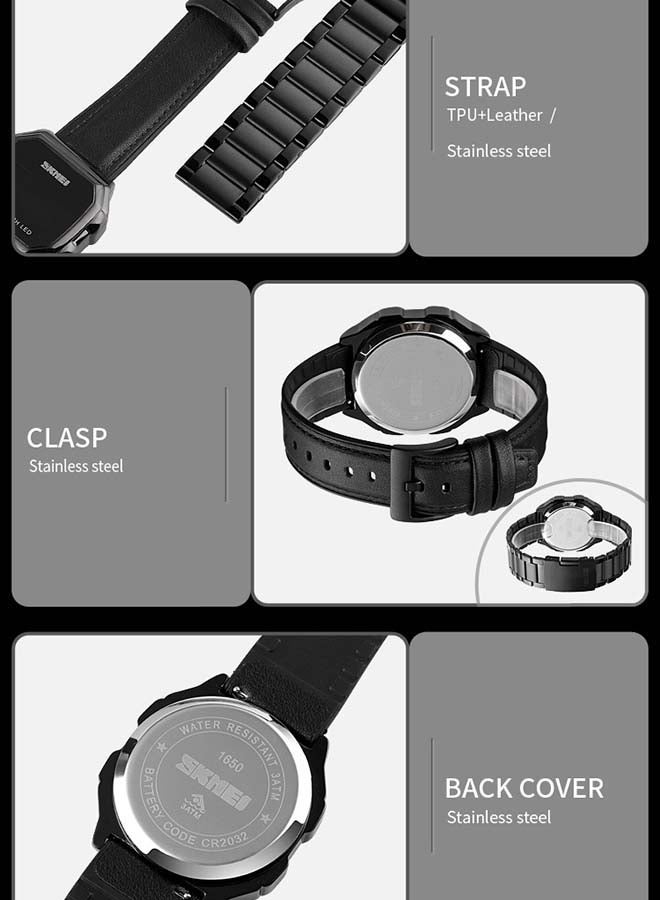 Men's 1650 LED Digital Sports Military Touch Screen Waterproof Watch - 42 mm - Black - Image 3