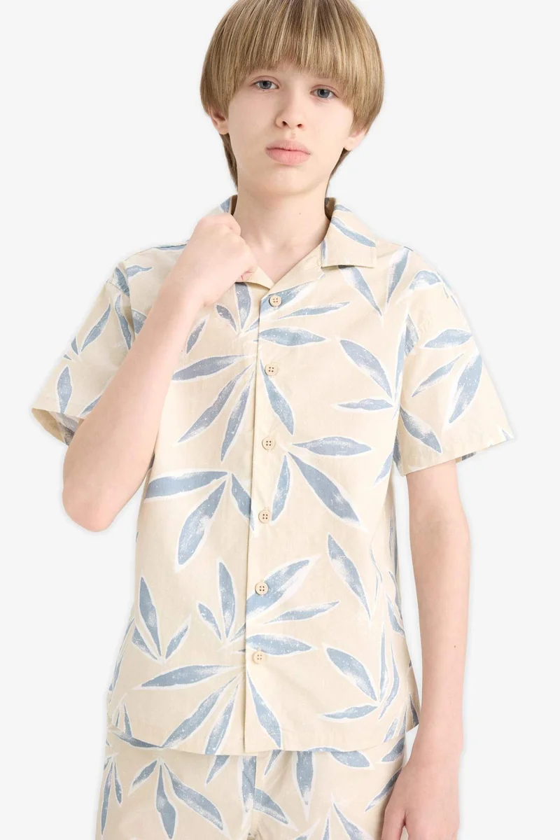 ديفاكتو Boy Oversize Polo Neck Poplin Short Sleeve Shirt