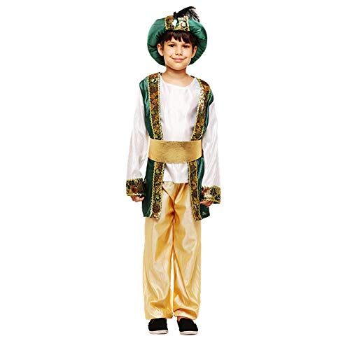 STIOEDYUAN Children's Arab Prince Costume Egypt King Shiek Aladdin Cosplay Boys Arabian Genie Halloween Fancy Dress (Green, 6-8 Years) - Image 3
