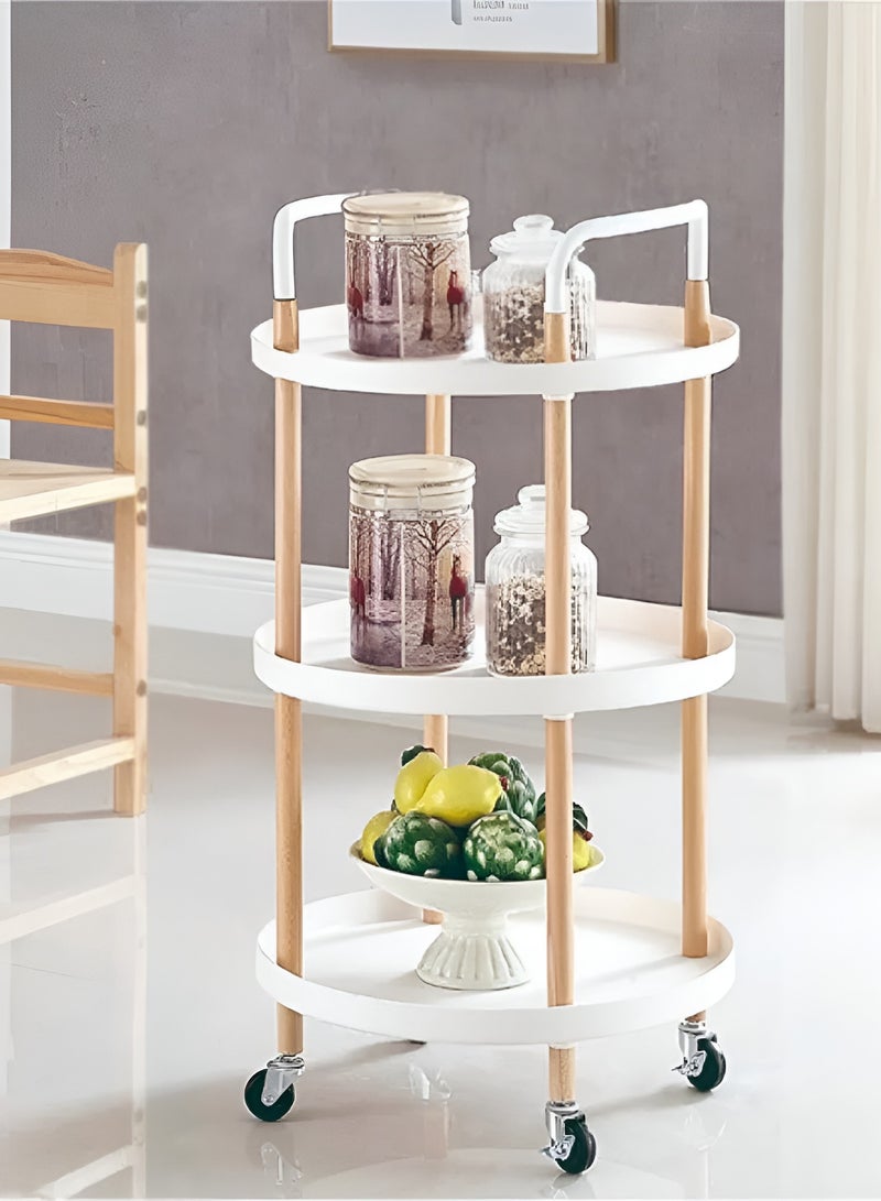 Reko 3 Tier Rolling Storage Cart With Lockable Wheels Handle Rolling Utility Cart Organizer,cMultipurpose Organizer Trolley With Casters for Kitchen, Bedroom, Bathroom, Laundry Room and Garage Office - Image 3