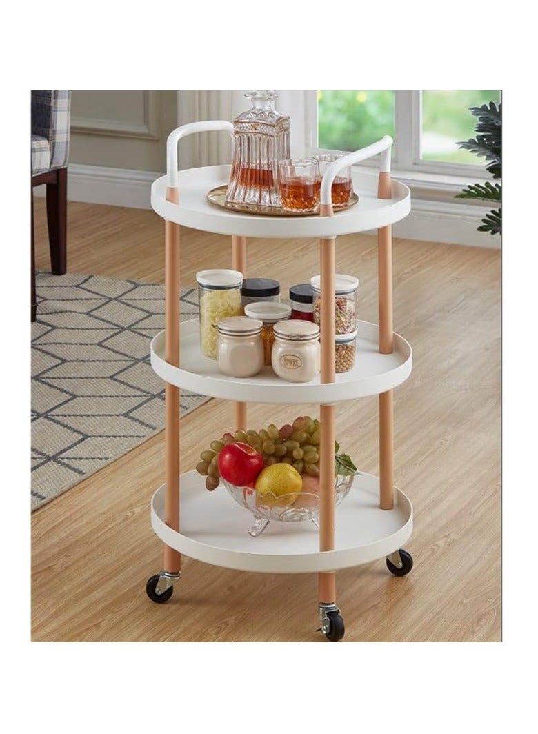 Reko 3 Tier Rolling Storage Cart With Lockable Wheels Handle Rolling Utility Cart Organizer,cMultipurpose Organizer Trolley With Casters for Kitchen, Bedroom, Bathroom, Laundry Room and Garage Office - Image 4