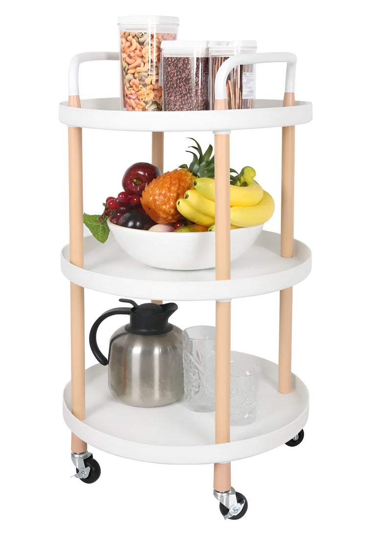Reko 3 Tier Rolling Storage Cart With Lockable Wheels Handle Rolling Utility Cart Organizer,cMultipurpose Organizer Trolley With Casters for Kitchen, Bedroom, Bathroom, Laundry Room and Garage Office - Image 1