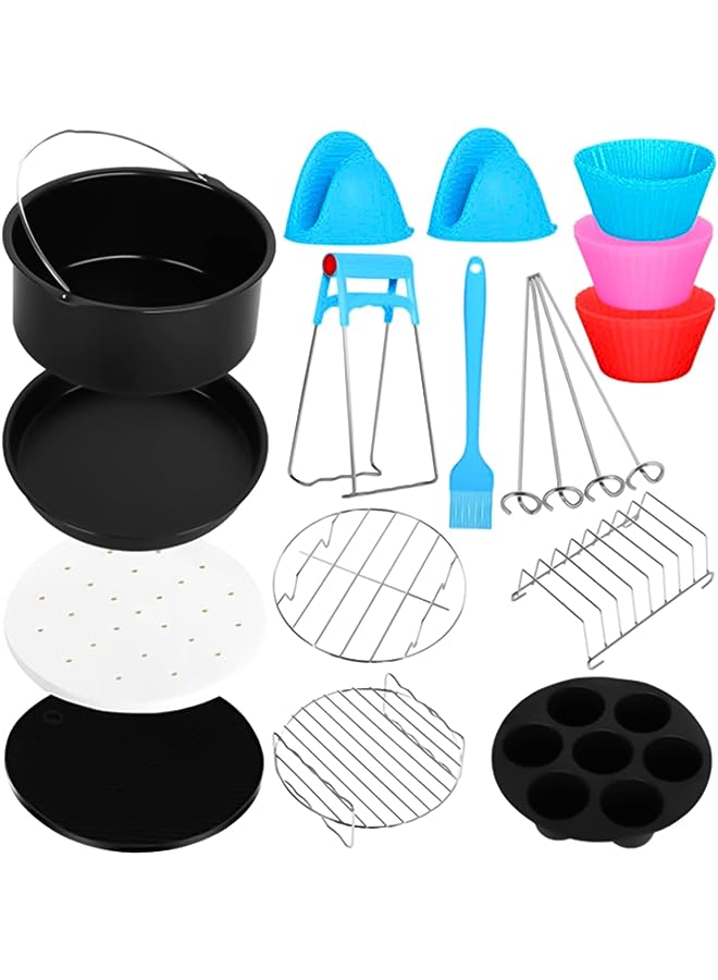 Raxoom 8 Inch Air Fryer Accessories Kit Replacement for Cosori/Ninja/Phollips/Gowise and Most Brands Air Fryer 12pcs/set wi Cake Baking Barrel/Pizza Pan/Cupcake Pan/ 100pcs Air Fryer Liners and - Image 1