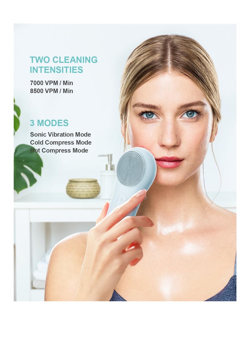 EZBASICS EZBASICS Facial Cleansing Brush face Scrubber Waterproof Face Scrub Brush for Men & Women Rechargeable Face Brushes for Facial Electric Silicone Face Scrubber Cleanser Brush 1 Pack+3 Modes Light Grey  - Image 2
