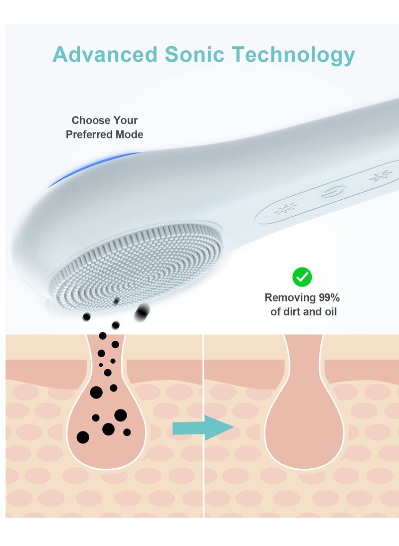 EZBASICS EZBASICS Facial Cleansing Brush face Scrubber Waterproof Face Scrub Brush for Men & Women Rechargeable Face Brushes for Facial Electric Silicone Face Scrubber Cleanser Brush 1 Pack+3 Modes Light Grey  - Image 3