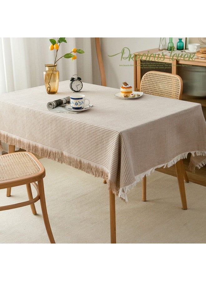 Avivi Aiwei Tablecloth, Fabric Dining Table Cover, Rectangular Coffee Table Cloth, Cotton And Linen Desk Cover, Table Cover, 130*180 Cm, Khaki Waffle Pattern - Image 2