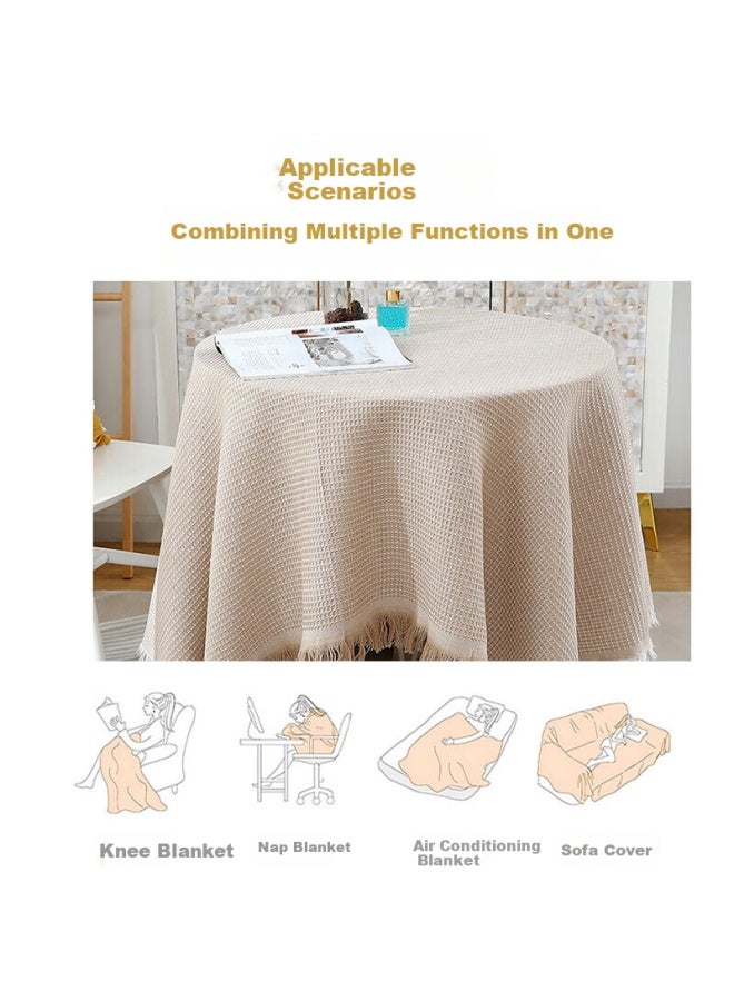 Avivi Aiwei Tablecloth, Fabric Dining Table Cover, Rectangular Coffee Table Cloth, Cotton And Linen Desk Cover, Table Cover, 130*180 Cm, Khaki Waffle Pattern - Image 1