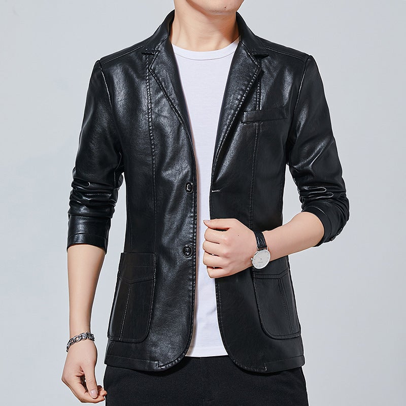 Supply Men'S Business Casual Small Suit Youth Slim Lapel Pu Men'S Coat - Image 2