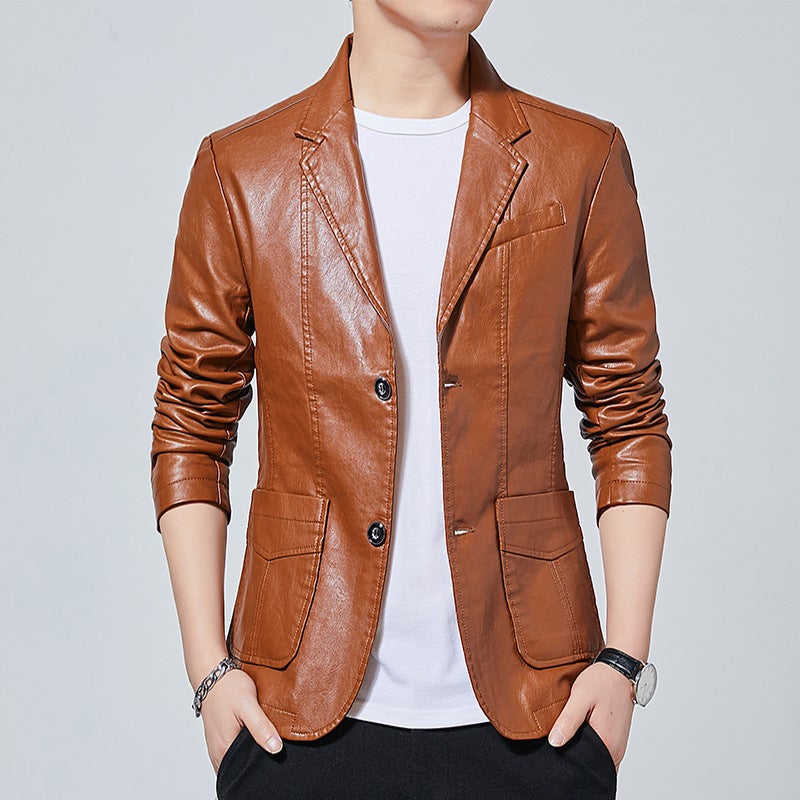 Supply Men'S Business Casual Small Suit Youth Slim Lapel Pu Men'S Coat - Image 4