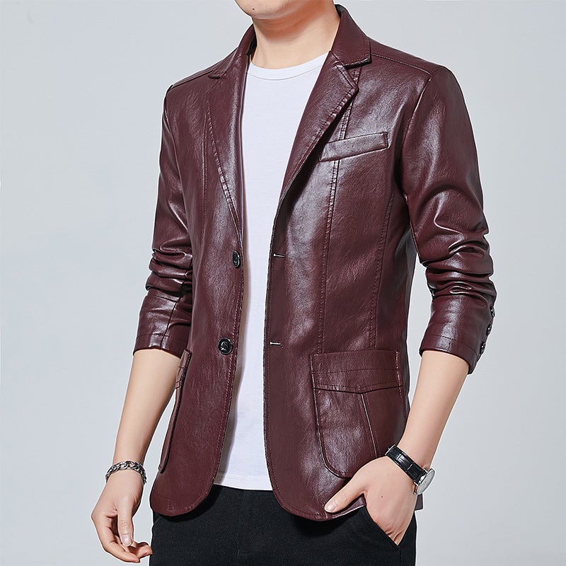 Supply Men'S Business Casual Small Suit Youth Slim Lapel Pu Men'S Coat - Image 3