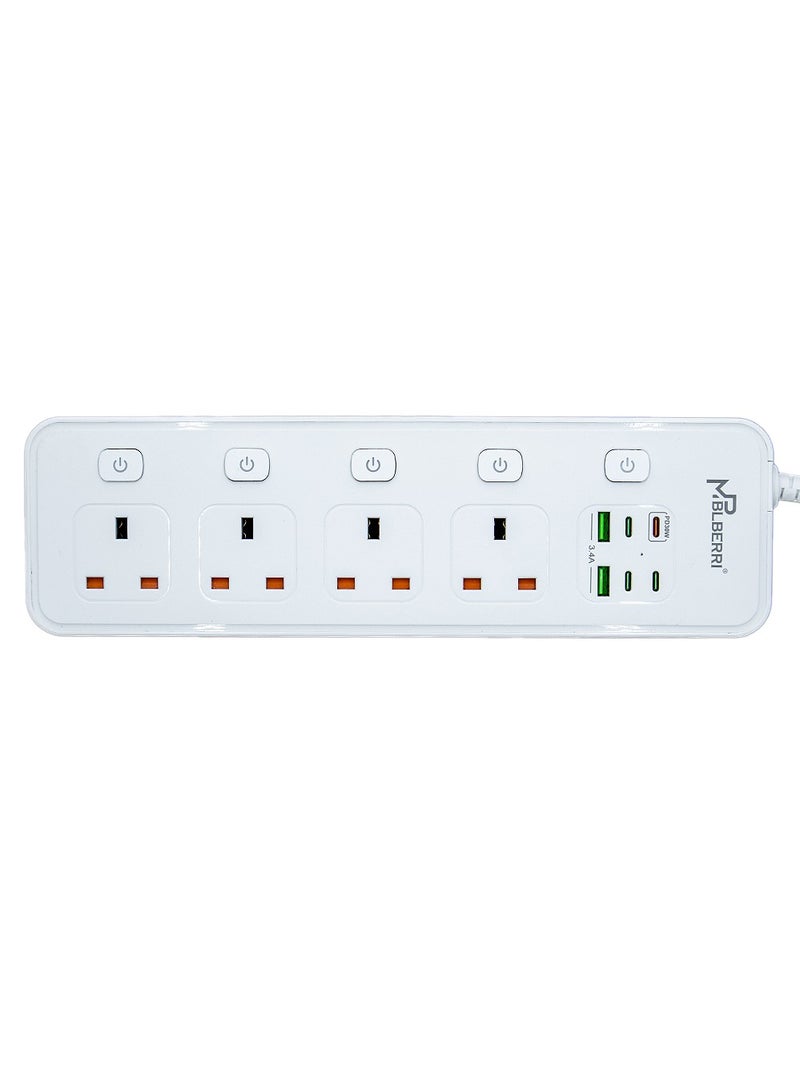 MP BLBERRI mpBLBERRI BLB-EX852 Power Socket 3250w 3 Meter White | 4 Sockets | 4 PD Output | 2 USB Output - Image 2