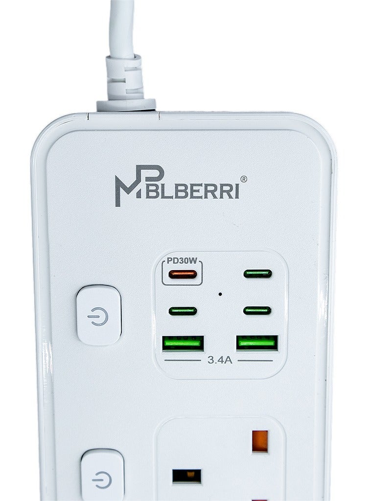 MP BLBERRI mpBLBERRI BLB-EX852 Power Socket 3250w 3 Meter White | 4 Sockets | 4 PD Output | 2 USB Output - Image 4