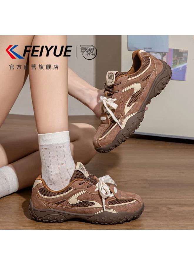 Feiyue Official Women's Sneakers Spring New Versatile Thick Sole Casual Shoes Light Brown Beige Size 39