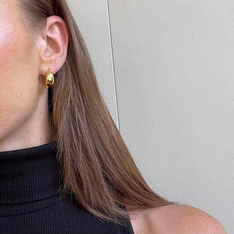Obidos 14K Gold Plated Small Chunky Open Hoops | Thick Lightweight Gold Hoop Earrings for Women - Image 2