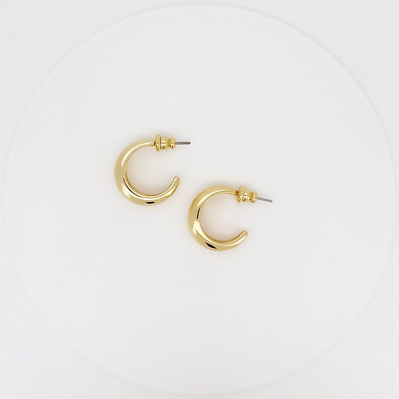 Obidos 14K Gold Plated Small Chunky Open Hoops | Thick Lightweight Gold Hoop Earrings for Women - Image 4