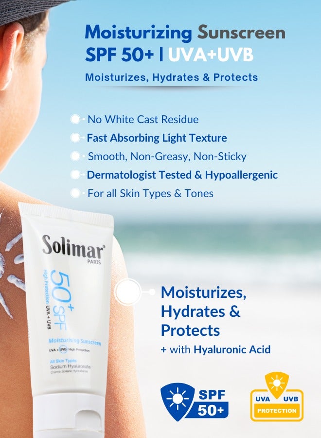 Solimar Paris Moisturizer Sunscreen SPF 50+ Cream 50ml – 2-in-1 Hydrating Face Cream with Broad-Spectrum Sun Protection | Invisible Finish | Fast absorption - Image 2
