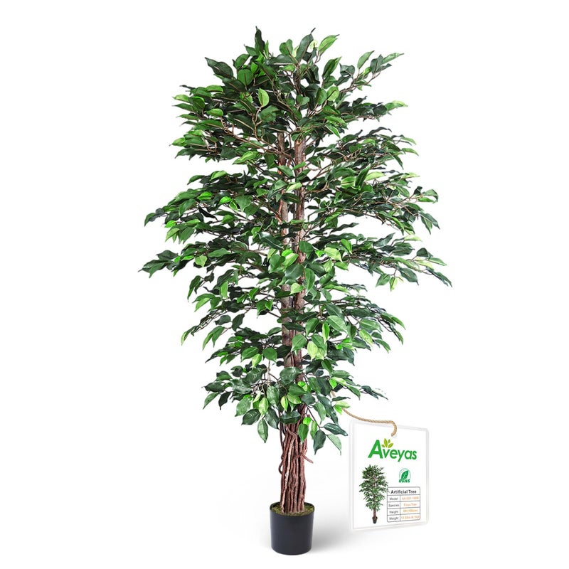 Aveyas 6ft Artificial Ficus Tree for Home Decor, 6 Feet Faux Plant Fake Silk Trees with Pot for Indoor Outdoor House Living Room Office Garden (6 ft Tall) - Image 1