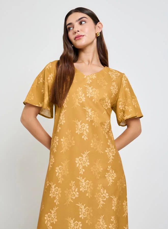 Take Two Mustard Floral A-Line Ankle-Length Maxi Jalabiya