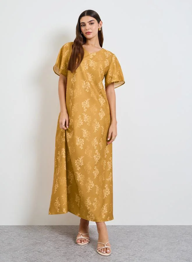 Take Two Mustard Floral A-Line Ankle-Length Maxi Jalabiya