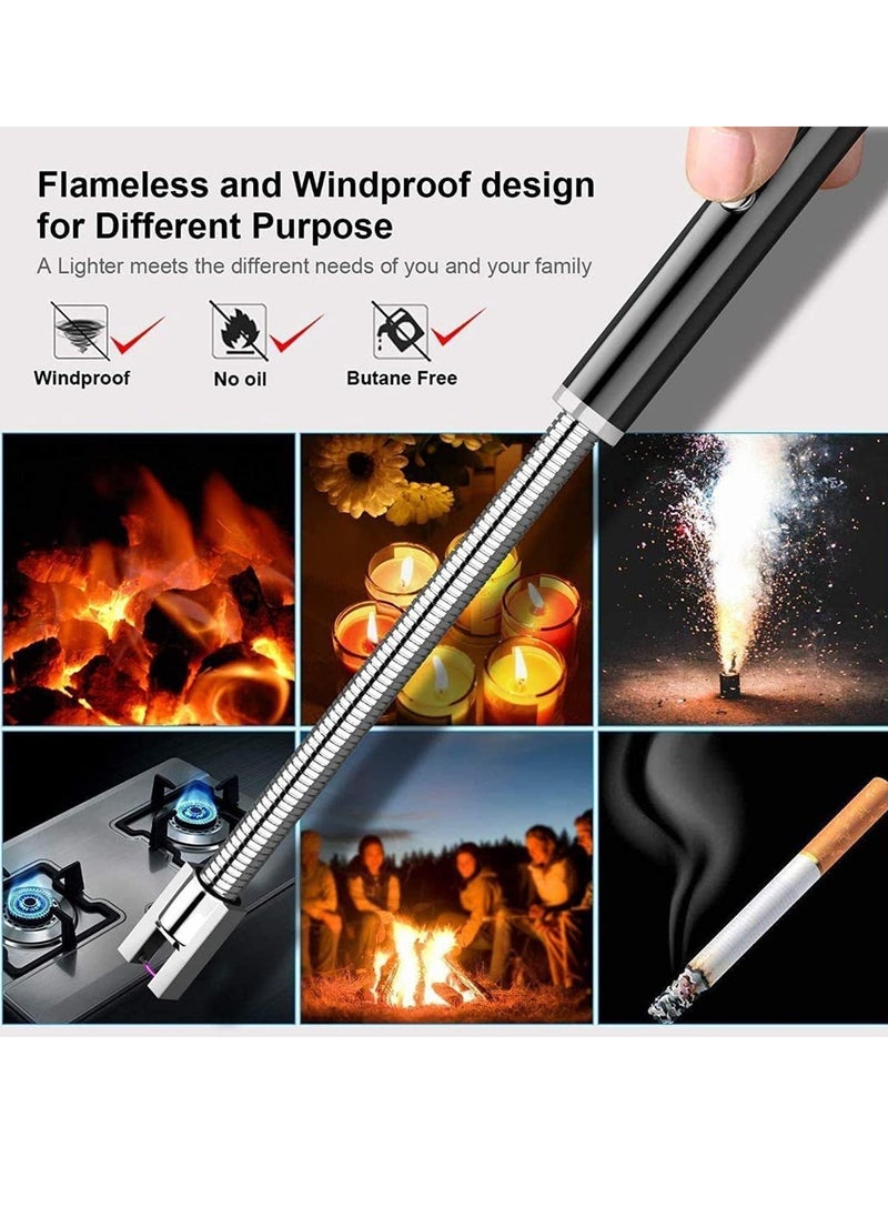 ECARES® Arc Lighter, Plasma Lighter, Flexible and Long Neck, Flameless, Wind & Weatherproof, Safety Lock, LED Battery Indicator, Rechargeable, USB, For Candles, Kitchen, Gas Stove, Birthday, Barbecue, Grill, Camping, Fireworks, Black