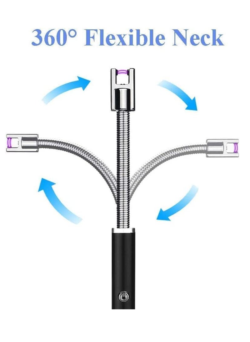ECARES® Arc Lighter, Plasma Lighter, Flexible and Long Neck, Flameless, Wind & Weatherproof, Safety Lock, LED Battery Indicator, Rechargeable, USB, For Candles, Kitchen, Gas Stove, Birthday, Barbecue, Grill, Camping, Fireworks, Black