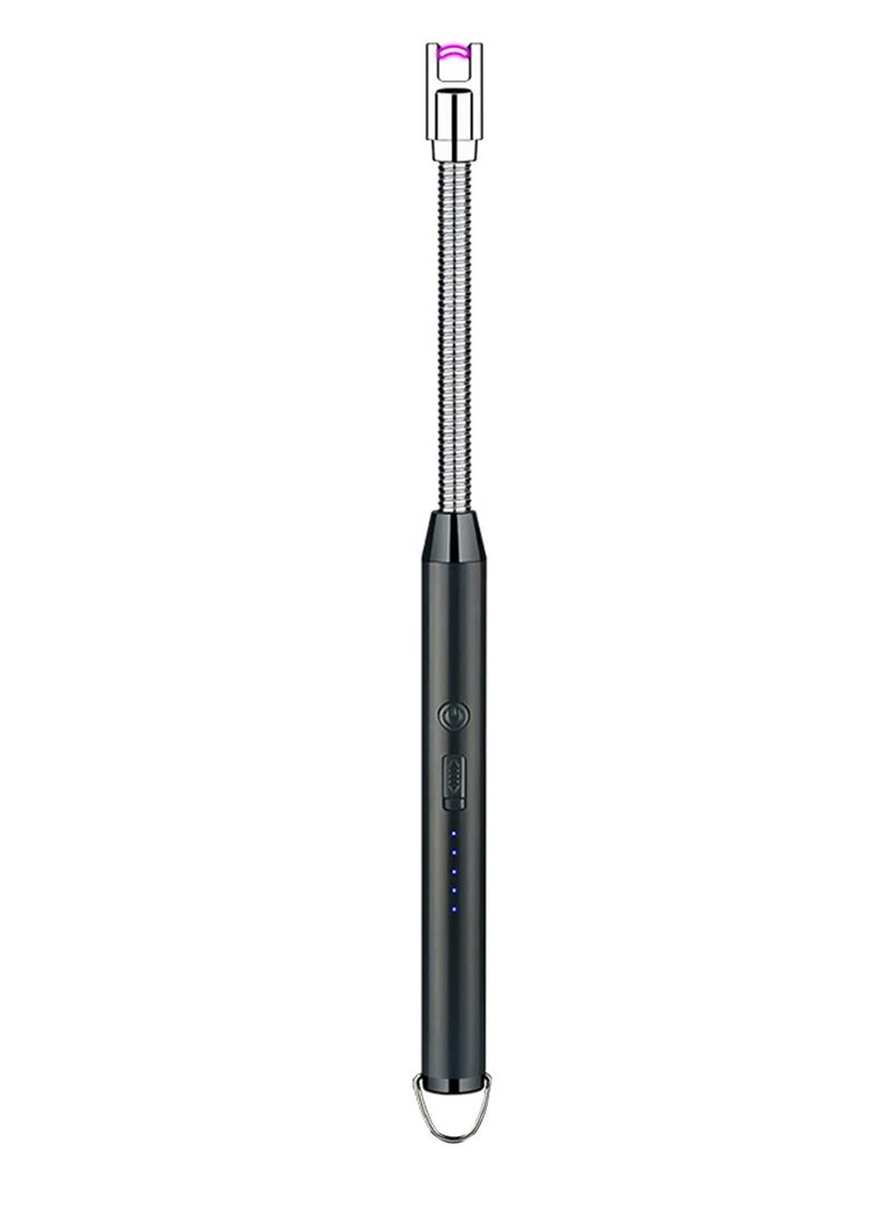 ECARES® Arc Lighter, Plasma Lighter, Flexible and Long Neck, Flameless, Wind & Weatherproof, Safety Lock, LED Battery Indicator, Rechargeable, USB, For Candles, Kitchen, Gas Stove, Birthday, Barbecue, Grill, Camping, Fireworks, Black