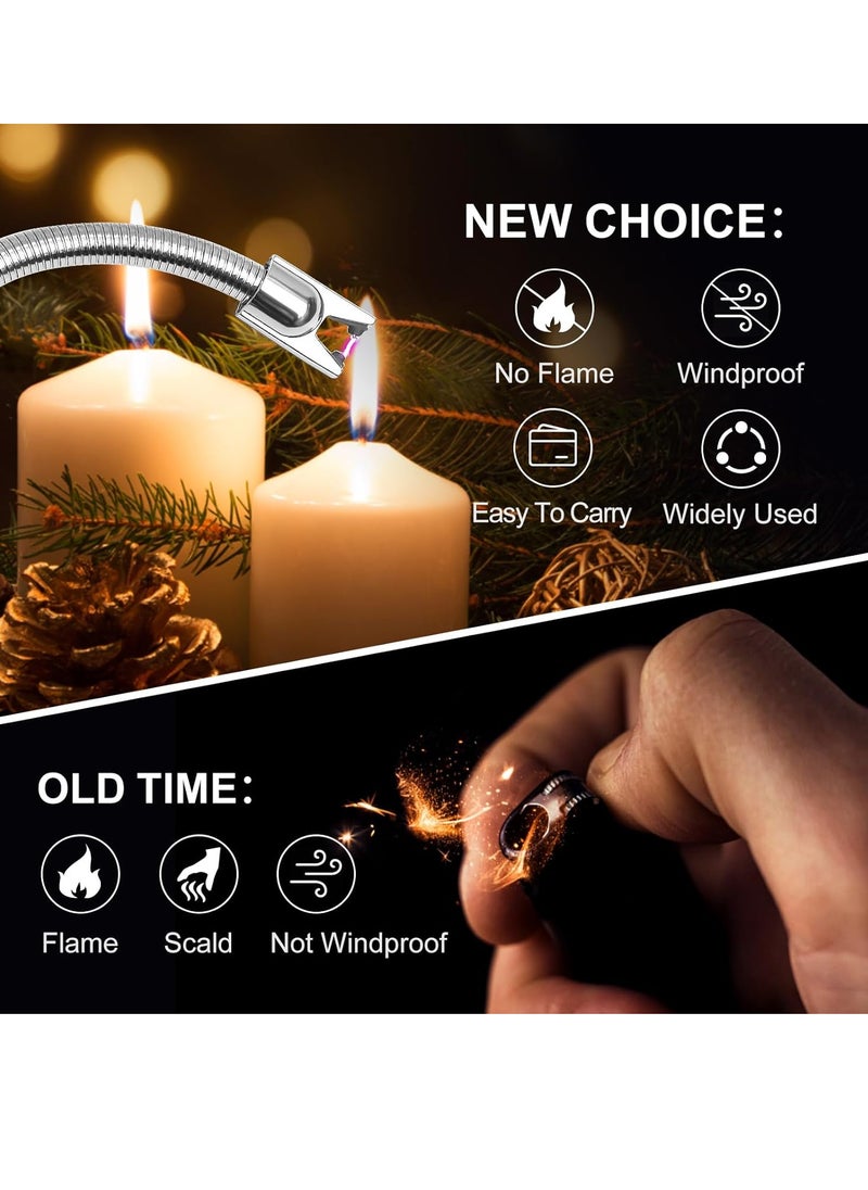 ECARES® Arc Lighter, Plasma Lighter, Flexible and Long Neck, Flameless, Wind & Weatherproof, Safety Lock, LED Battery Indicator, Rechargeable, USB, For Candles, Kitchen, Gas Stove, Birthday, Barbecue, Grill, Camping, Fireworks, Black