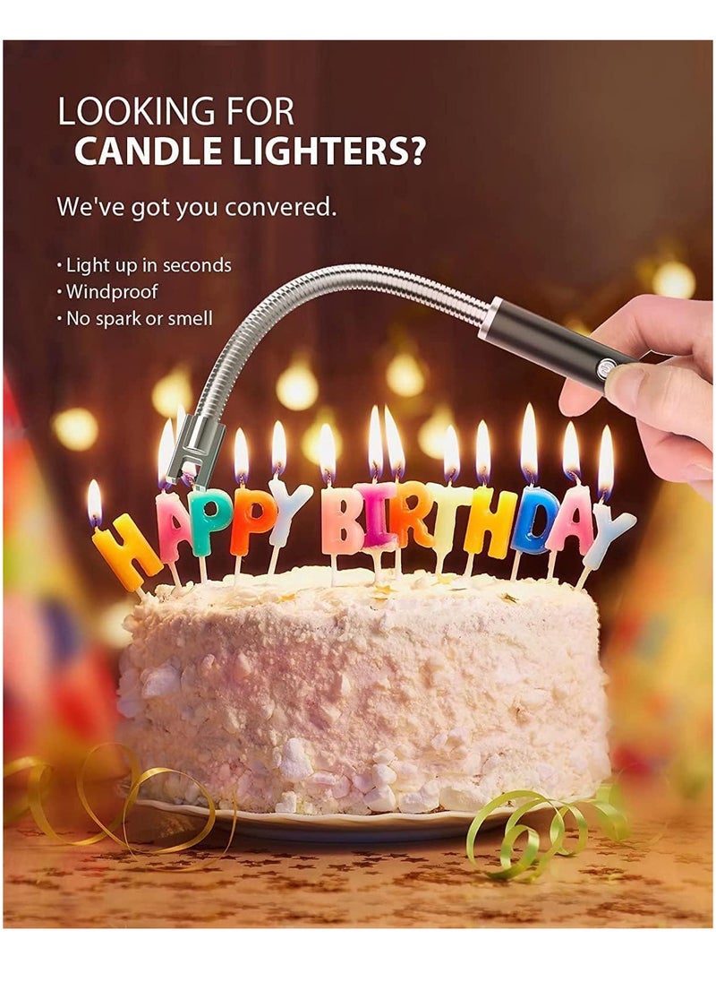 ECARES® Arc Lighter, Plasma Lighter, Flexible and Long Neck, Flameless, Wind & Weatherproof, Safety Lock, LED Battery Indicator, Rechargeable, USB, For Candles, Kitchen, Gas Stove, Birthday, Barbecue, Grill, Camping, Fireworks, Black