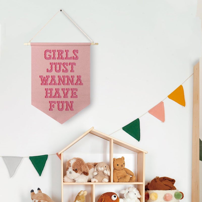 Qpenm Girls Just Wanna Have Fun Hanging Wall Canvas Banner,Pink Girls Hanging Pennant Flag Prints for Bedroom Teen Girls, Pink Girls Room Decor, Pink Stuff for Girls poster&prints - Image 4
