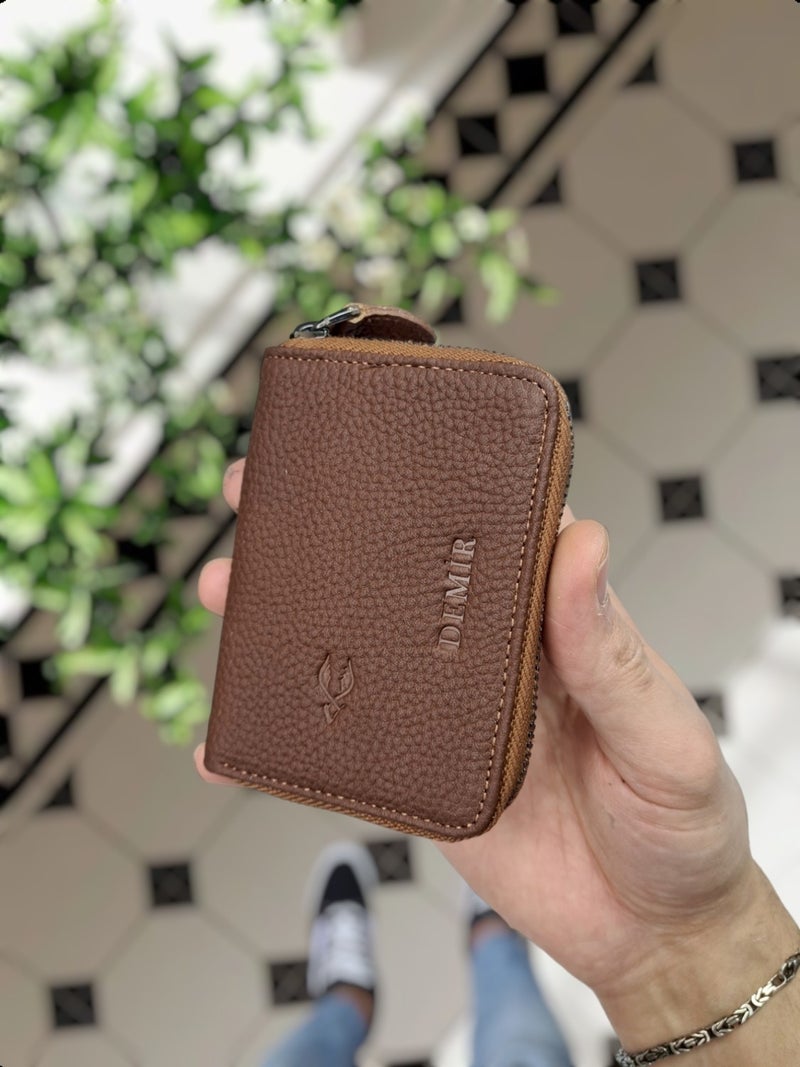 VISSO 661 Zippered Credit Card Holder Model Genuine Leather Bag Personalized Card Holder Wallet For Men & Women HAZELNUT GUTTY  - Image 1