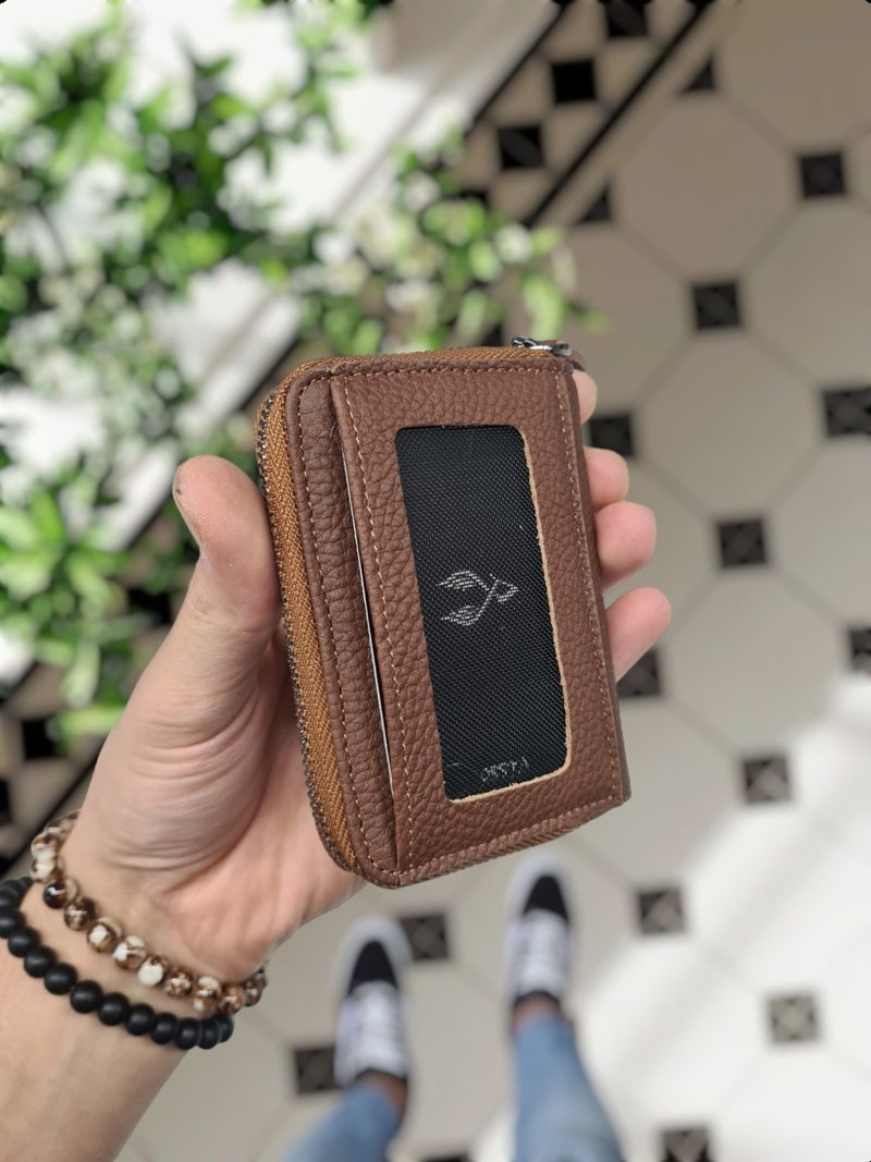 VISSO 661 Zippered Credit Card Holder Model Genuine Leather Bag Personalized Card Holder Wallet For Men & Women HAZELNUT GUTTY  - Image 3